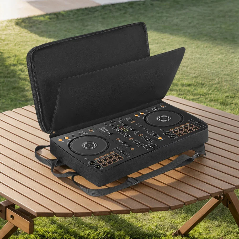 Black shockproof controller case with gold buttons for pioneer ddj-400 and roland dj-202 featuring adjustable strap