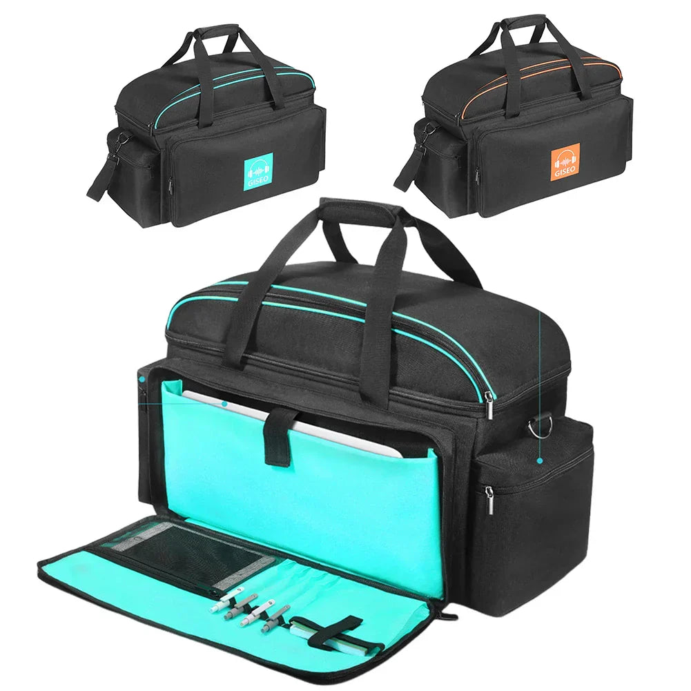 Black dodo brand duffel cable file bag with teal accents and detachable dividers for travel musicians gig bag storage