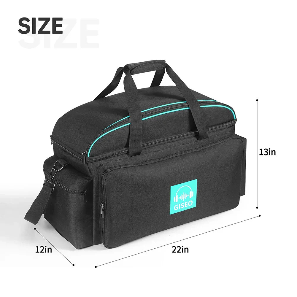 Black giseo duffel cable file bag with teal zipper trim and logo patch featuring detachable dividers travel for musicians gig bag
