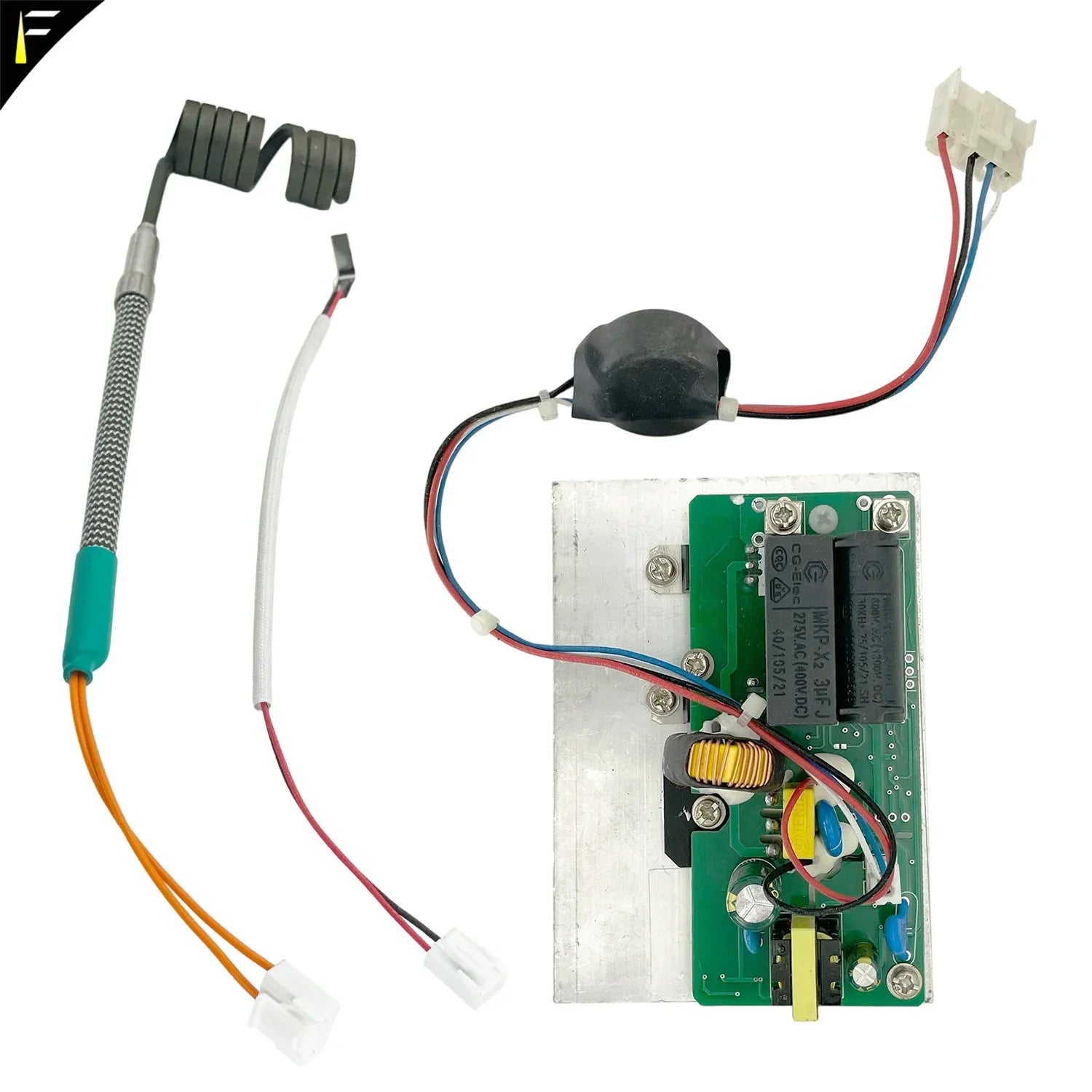 Green circuit board with silver casing and black components featuring coiled parts heat coil for club dmx512 cold spark device fountain
