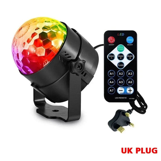 Black led disco ball colorful strobe light with hexagonal facets emitting rainbow hues with remote control disco for kids birthday wedding