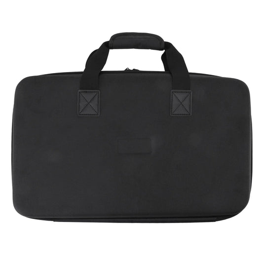 Black textured fabric pioneer dj controller case with reinforced handles, cross-stitched patches, and shock absorbing lining