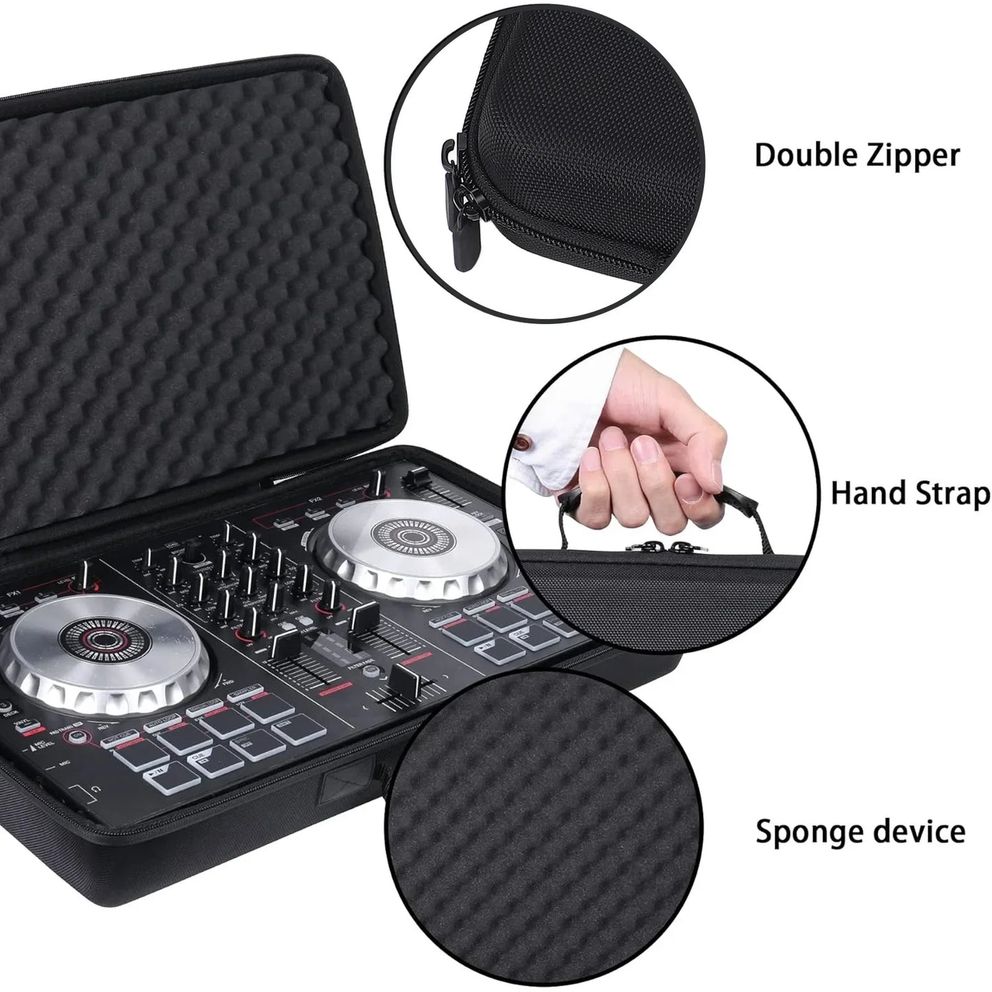 Black controller case eva with textured cushioning sponge safety foam and double zipper for ddj-flx4 dj controller storage bag