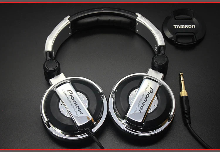 Silver and black pioneer dj earphones dj music tuning earphones monitor for mobile phone computer use without microphone