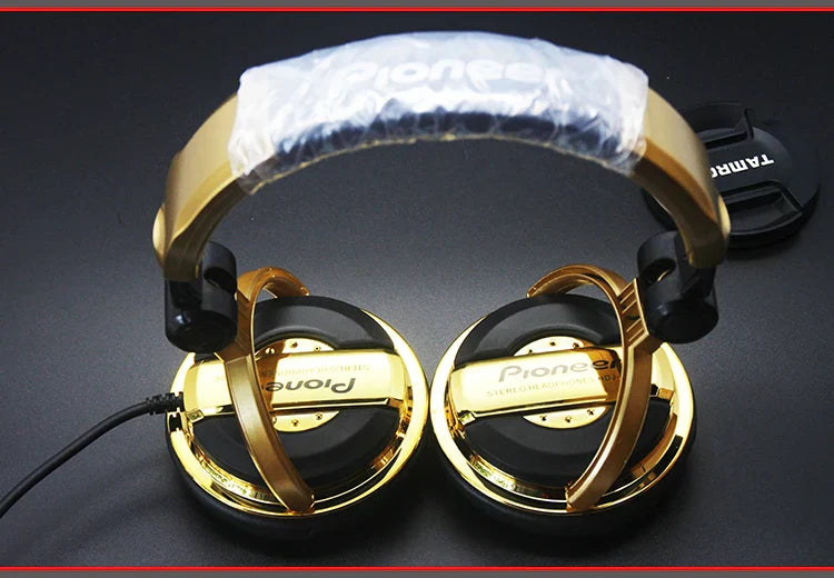 Gold and black pioneer dj headphones with glossy finish for earphones dj music tuning earphones monitor mobile phone computer use