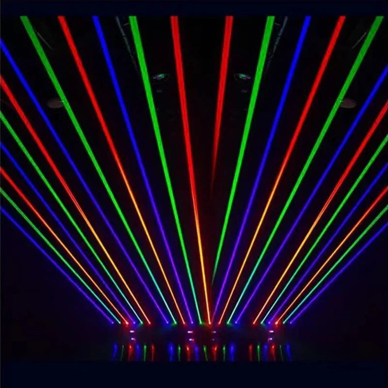 Vibrant multicolored laser beams from dj laser projector 6x500mw beam lasers dmx control moving head lights display
