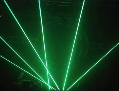 Green laser beams from the dj laser projector 6x500mw eyes beam lasers with dmx control moving head lights