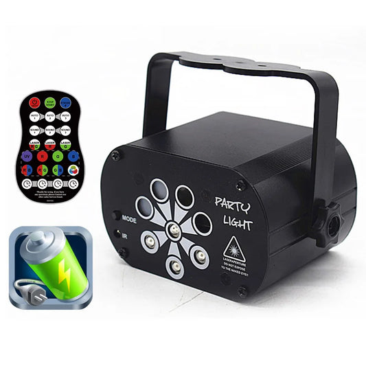 Black rectangular usb-powered dj light disco party with 6 8-hole pattern strobe and uv projection light home party decoration
