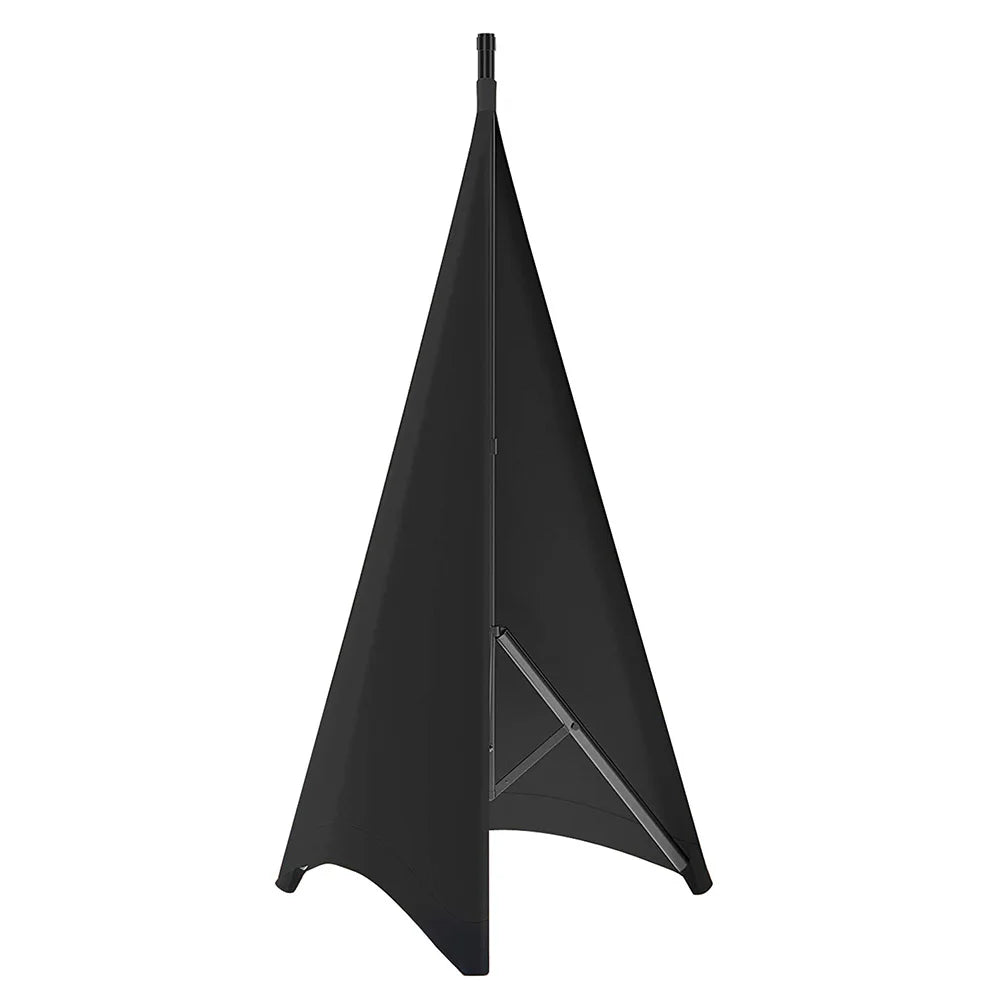 Black fabric outdoor speaker stand cover with height flexible stretchable design and metal support frame for floor equipment tool