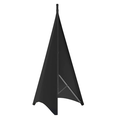 Black fabric outdoor speaker stand cover with height flexible stretchable design and metal support frame for floor equipment tool