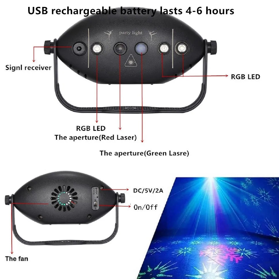 Black usb rechargeable disco ball lights with rgb led backlight flashing patterns and laser projectors for parties