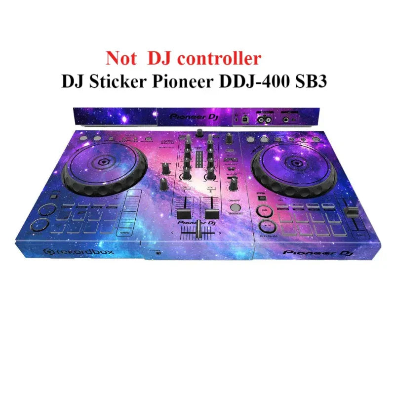 Galaxy-themed machine protective film for pioneer ddj-400 sb3 dj player with vibrant purple and blue cosmic design
