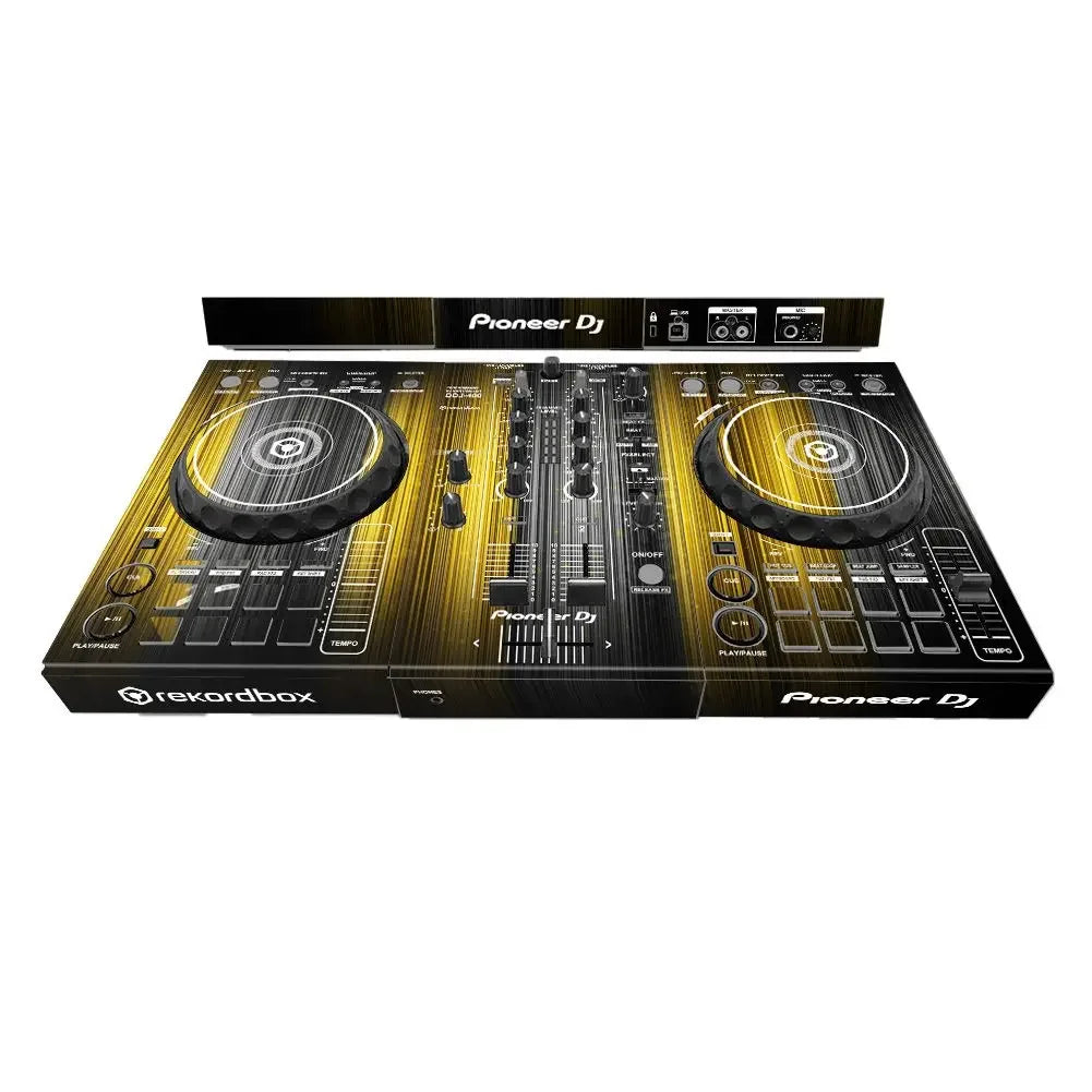 Pioneer ddj-400 sb3 dj player with black and gold striped vinyl-style machine protective film for type beat music