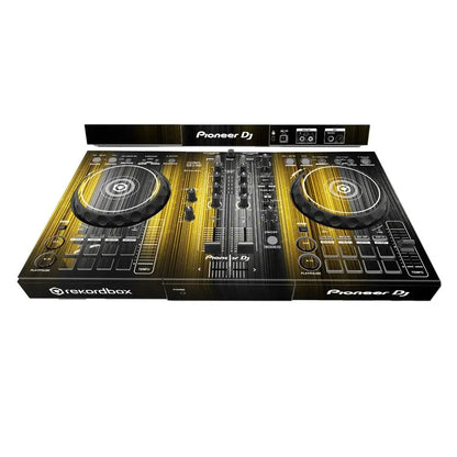Pioneer ddj-400 sb3 dj player with black and gold striped vinyl-style machine protective film for type beat music