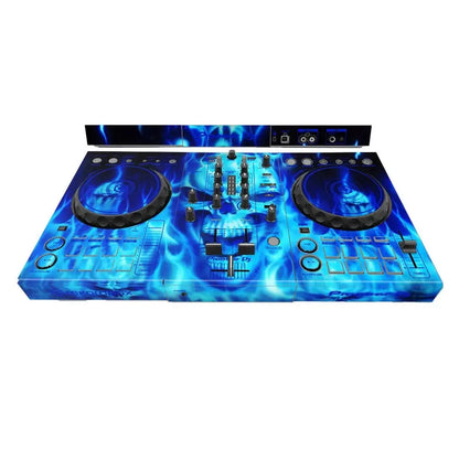 Blue flame-patterned sb3 dj player controller with black knobs silver buttons and machine protective film sticker type beat music