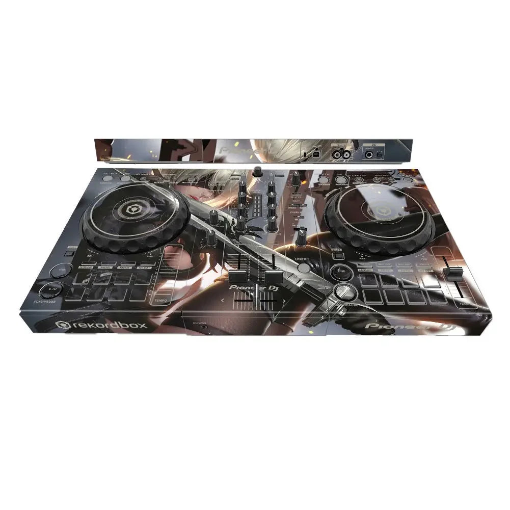 Pioneer ddj-400 sb3 dj player controller with anime-themed vinyl machine protective film in dark tones type beat music design