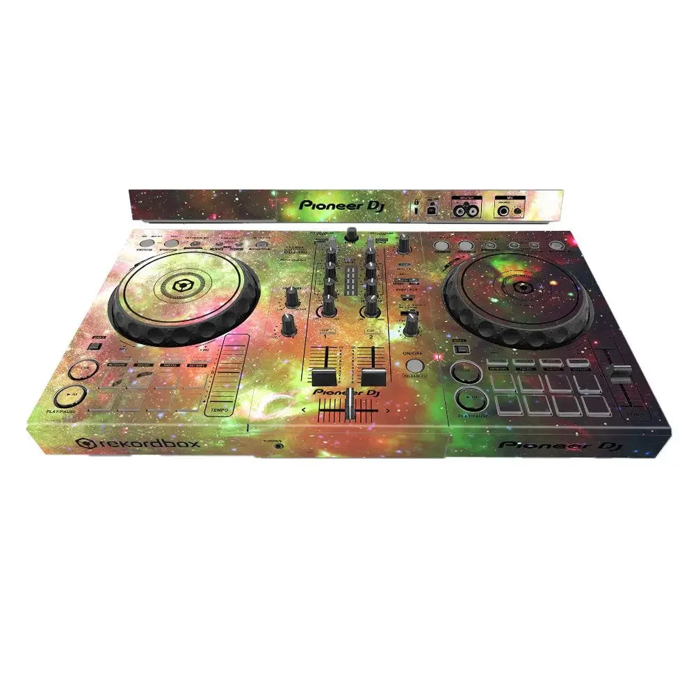 Pioneer ddj-400 sb3 dj player with vibrant galaxy-themed machine protective film featuring swirling neons and stars