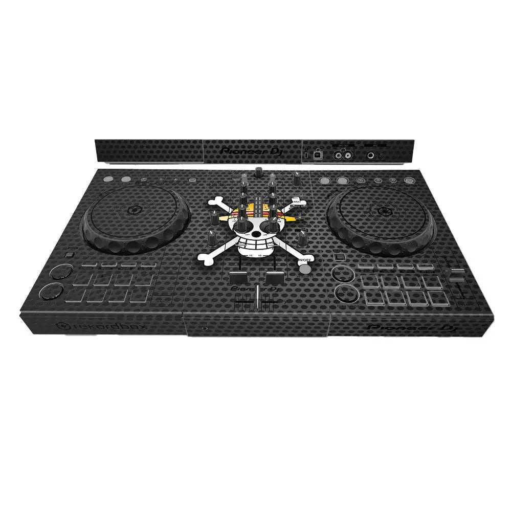 Black pioneer ddj-400 sb3 dj player controller with white and yellow jolly roger skull sticker and machine protective film