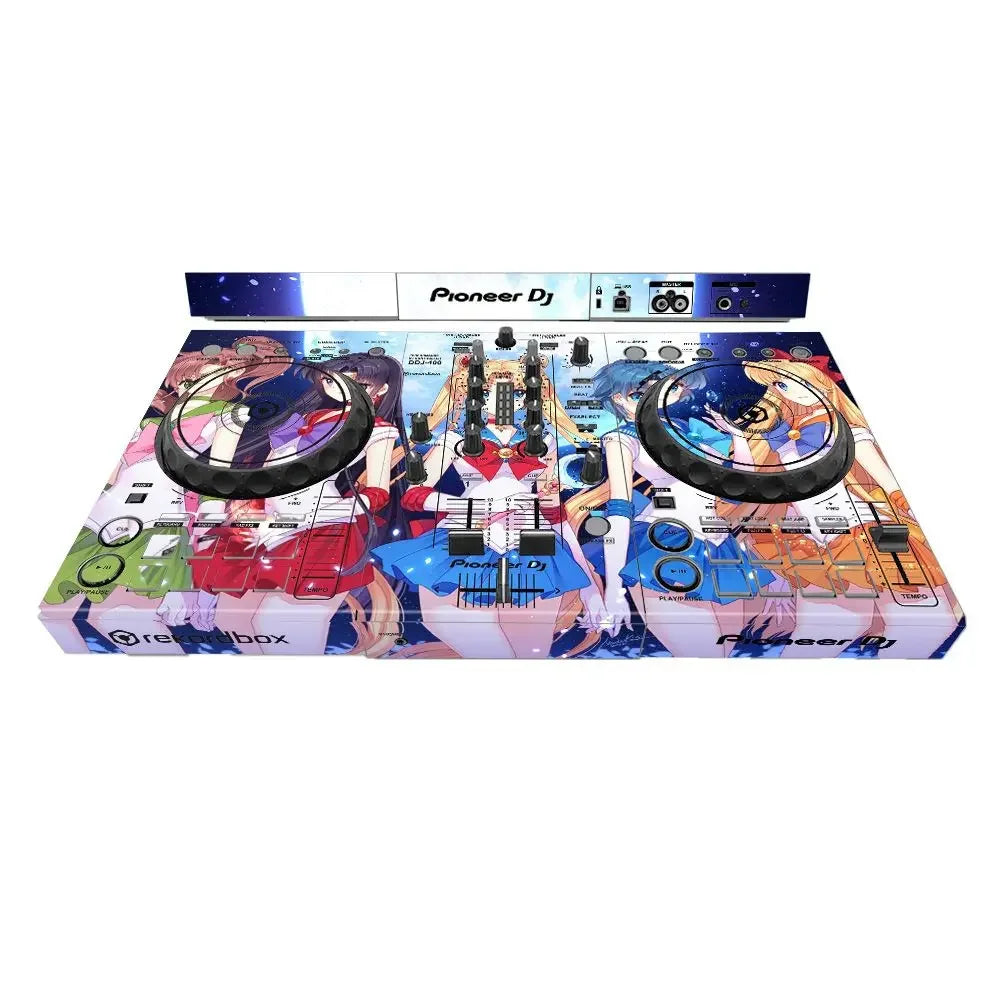 Pioneer ddj-400 sb3 dj player with vibrant anime character decals covered by a machine protective film for type beat music