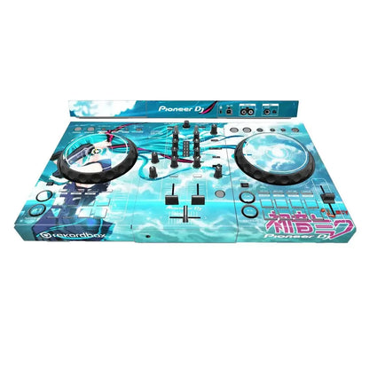 Vibrant turquoise and black pioneer ddj-400 sb3 dj player machine protective film with anime design and glowing blue accents