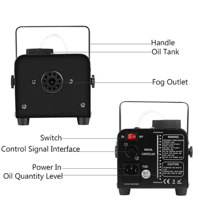 Black rectangular party automatic smoke machine with handle, oil tank, and control panel for disco fog machines 400w mini use