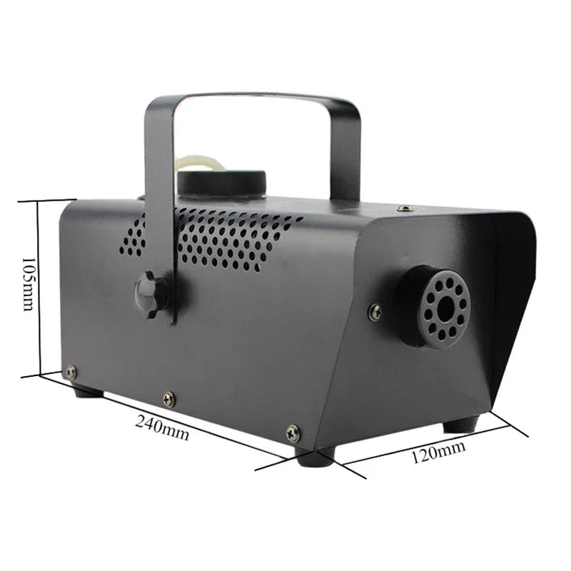 Black metal party automatic smoke machine with perforated side panels and top handle control 400w mini fog machines disco