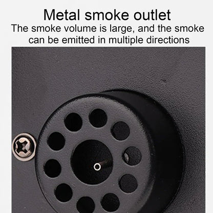 Black metal smoke outlet with multiple circular vents on back of party automatic smoke control 400w mini fog machine disco device