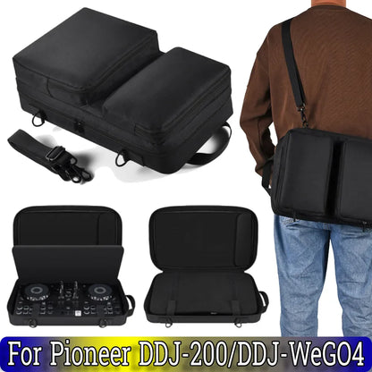 Black durable fabric carrying bag storage with padded compartments for pioneer ddj-200 ddj-wego4 and hercules inpulse controllers