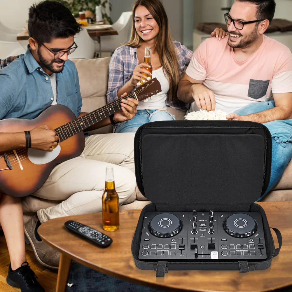 Black dj controller in a protective carrying bag storage case for pioneer ddj-200 ddj-wego4 and hercules inpulse
