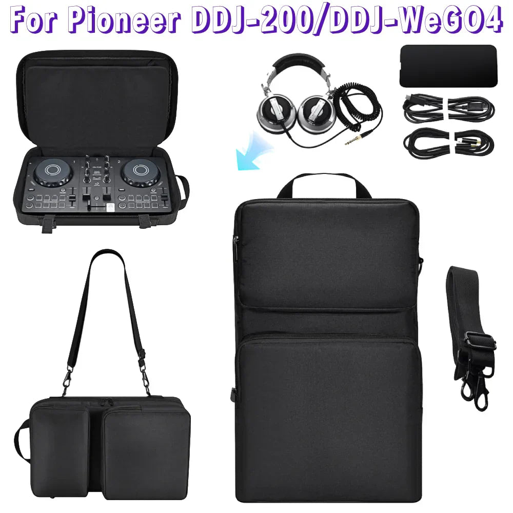 Black protective carrying bag storage case for pioneer ddj-200 ddj-wego4 and hercules inpulse dj controllers