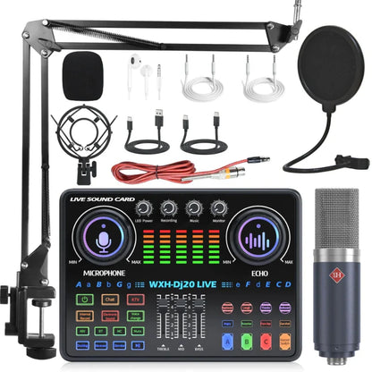 Black and silver condenser 48v microphone bm800 with red diamond logo for karaoke podcast recording and professional mixer singing