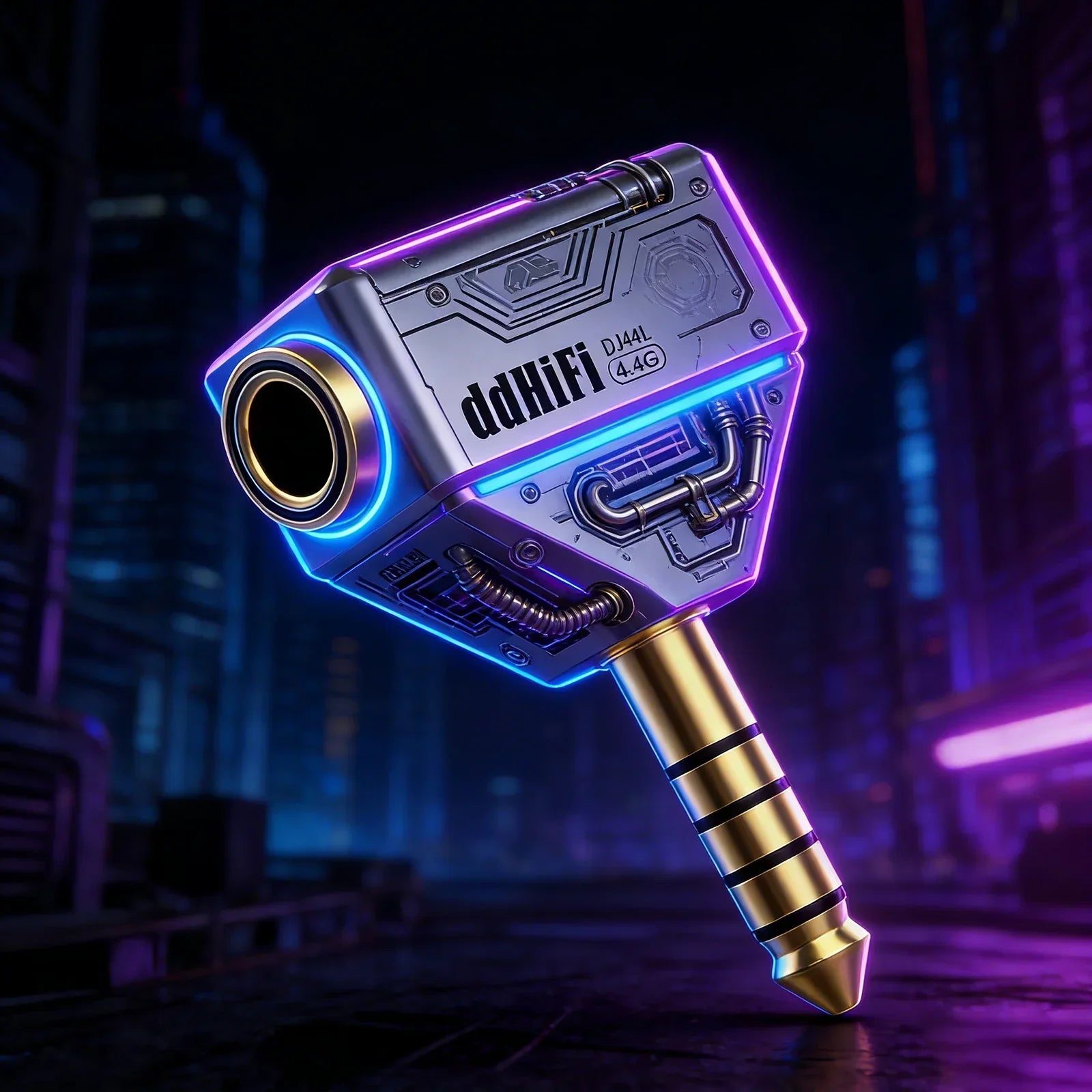 Dj44l durable adapter audio player in metallic one-piece construction with glowing blue and purple led accents for type beat music