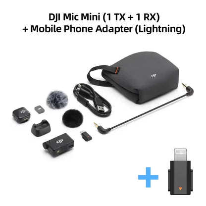 Dji mic mini wireless microphone system with small ultralight discreet design black plastic and gray windscreen stable transmission original
