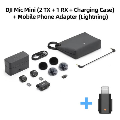 Black dji mic mini wireless microphone kit with charging case small ultralight discreet design stable transmission original