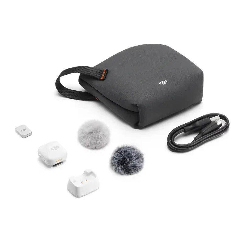 Black dji mic mini carrying case with strap and orange accent tab for small ultralight discreet stable transmission original use