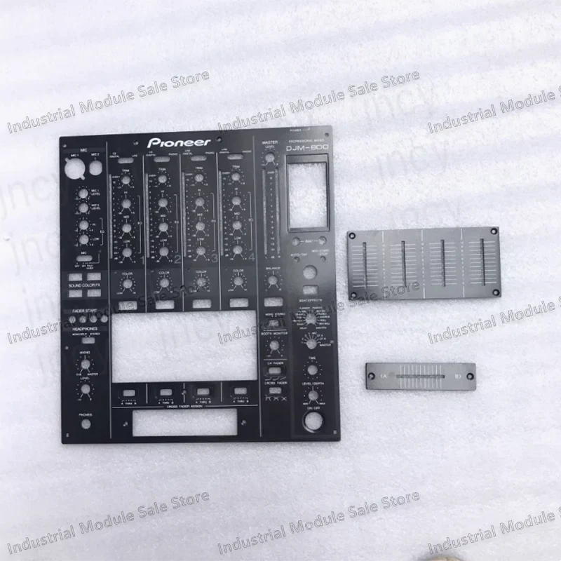 Black pioneer djm-900 professional audio mixer panel with silver trim and multiple controls in forpioneer panel set