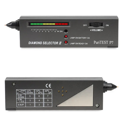 Black puritest p7 diamond tester ii handheld gemstone gem selector with color-coded led display and temperature calibration chart