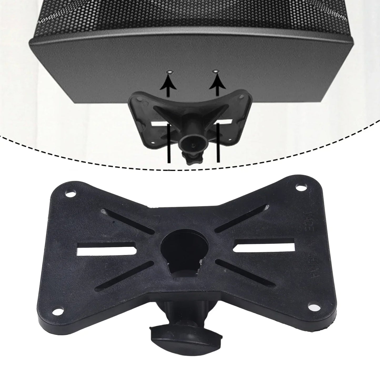 Black plastic djpa speakers cap with central adjustable clamp and four mounting holes speaker stand adapter for easy installation mount