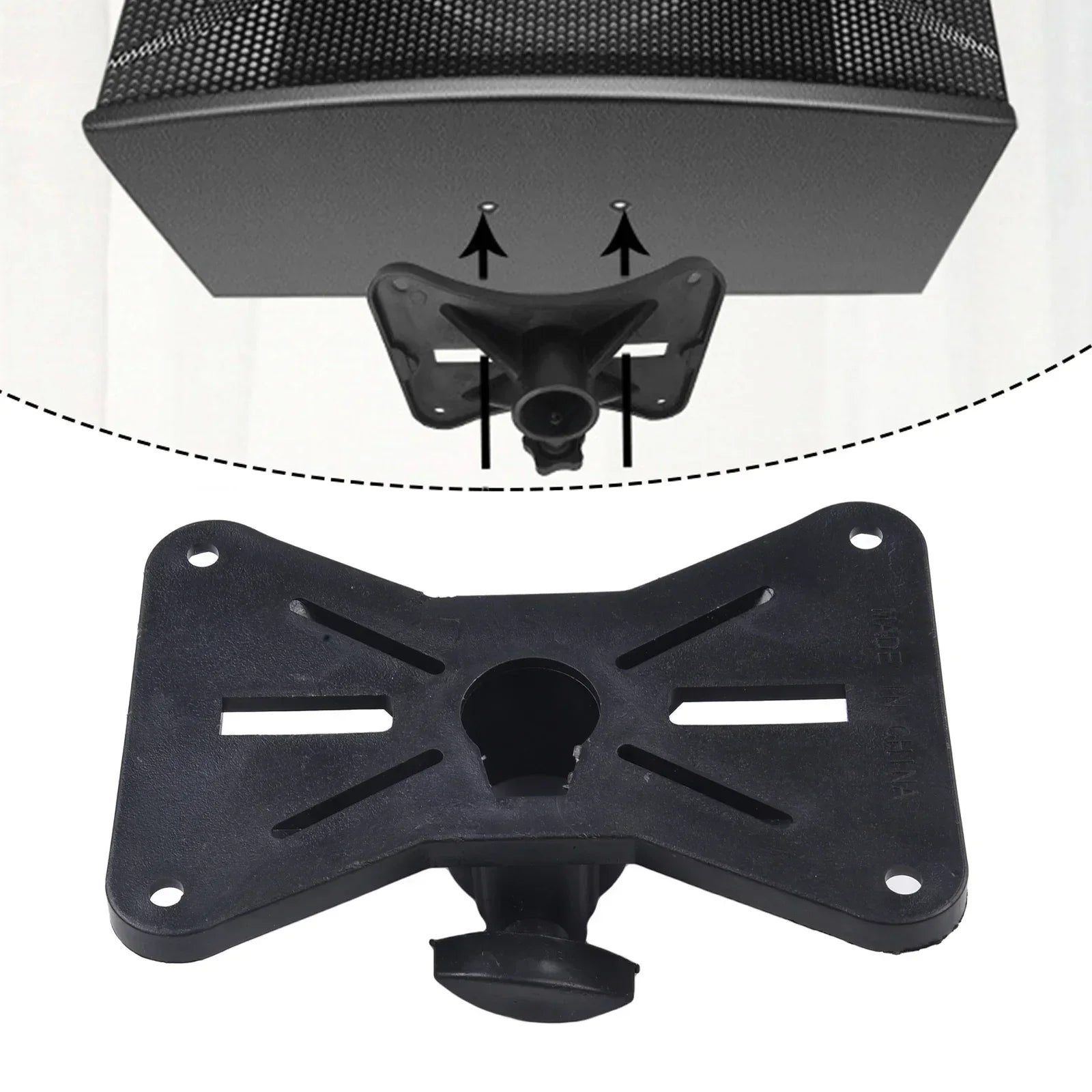 Black plastic djpa speakers cap with central adjustable clamp and four mounting holes speaker stand adapter for easy installation mount