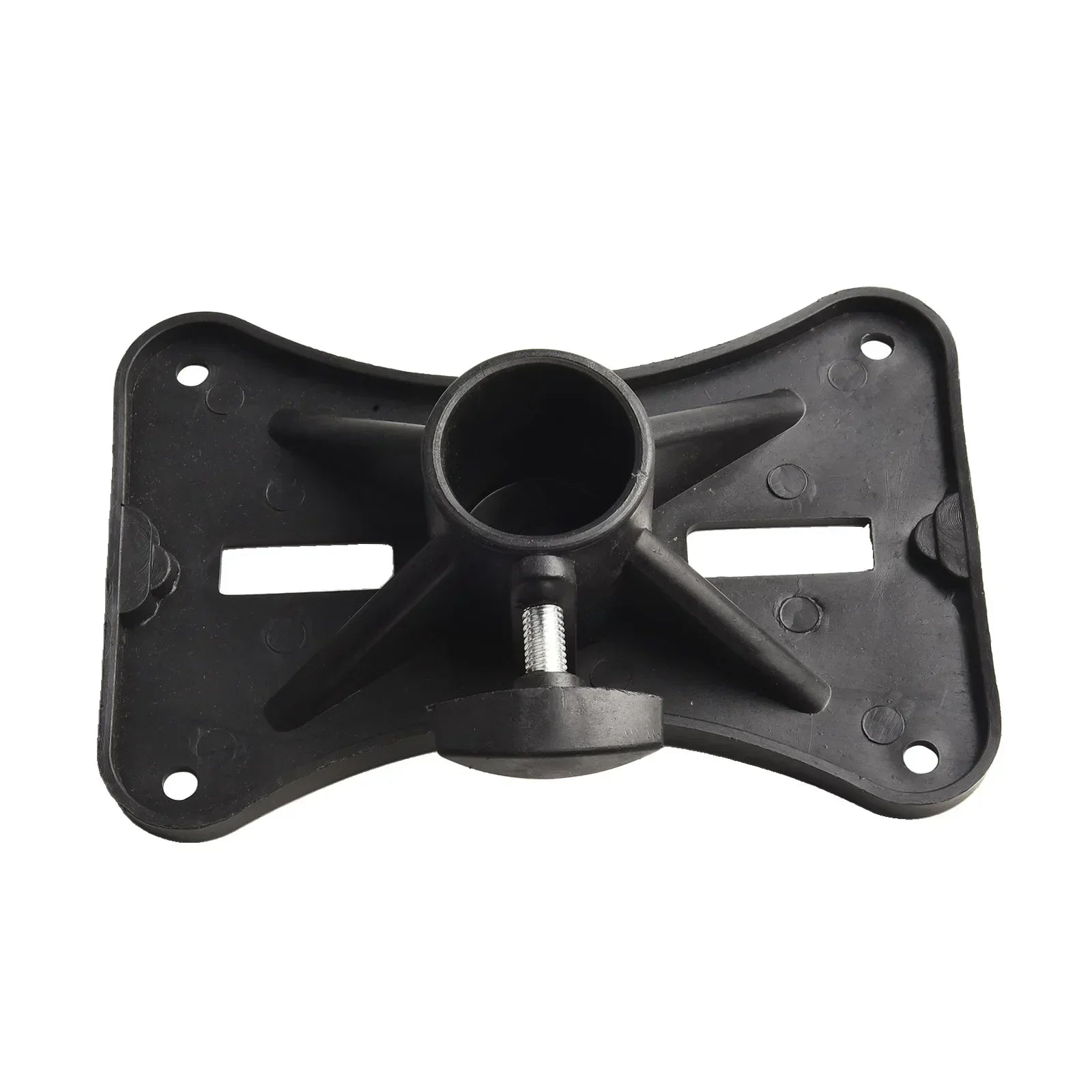 Black plastic djpa speakers cap with central cylindrical hole and adjustable screw for speaker stand adapter easy installation mount