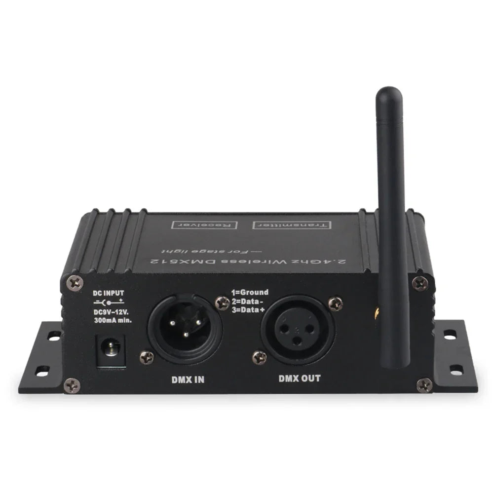 Black 2.4ghz wireless controller receiver and transmitter lcd display with xlr connectors for disco dj party use