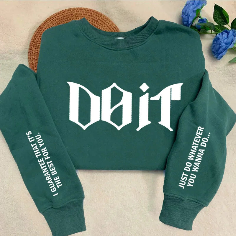 Dark green crewneck sweatshirt women with bold white gothic lettering perfect for pink kpop fan skz sweatshirts pullover fans