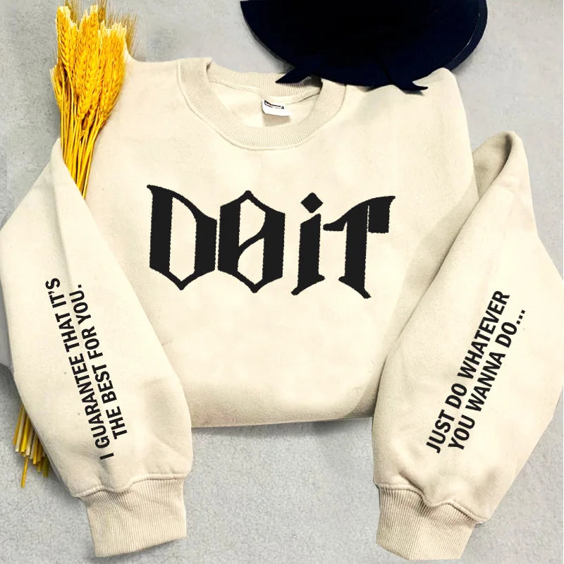Cream-colored crewneck sweatshirt women with black gothic lettering, pink kpop fan merch skz sweatshirts pullover streetwear