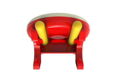 Red plastic children’s chair with yellow padded armrests and gray cushion for dobe tns-1867d drum switch console taiko tatsujin master video