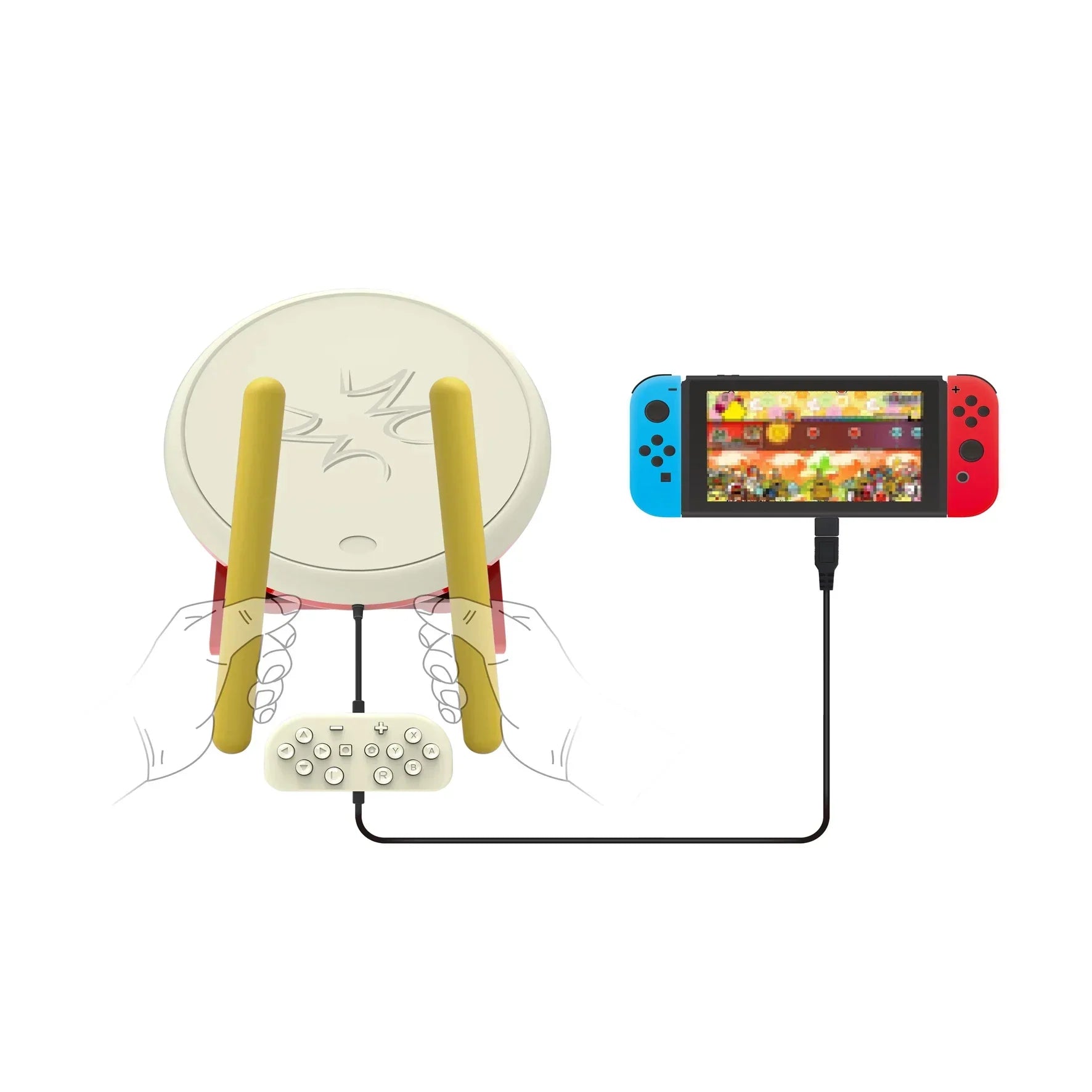 White dobe tns-1867d drum controller with yellow sticks and control pad for switch console taiko no tatsujin master video games
