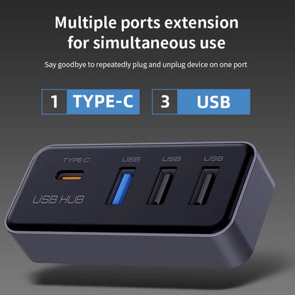 Black plastic docking station usb hub with one type-c and three standard usb ports for model y glovebox dashcam flash drive use