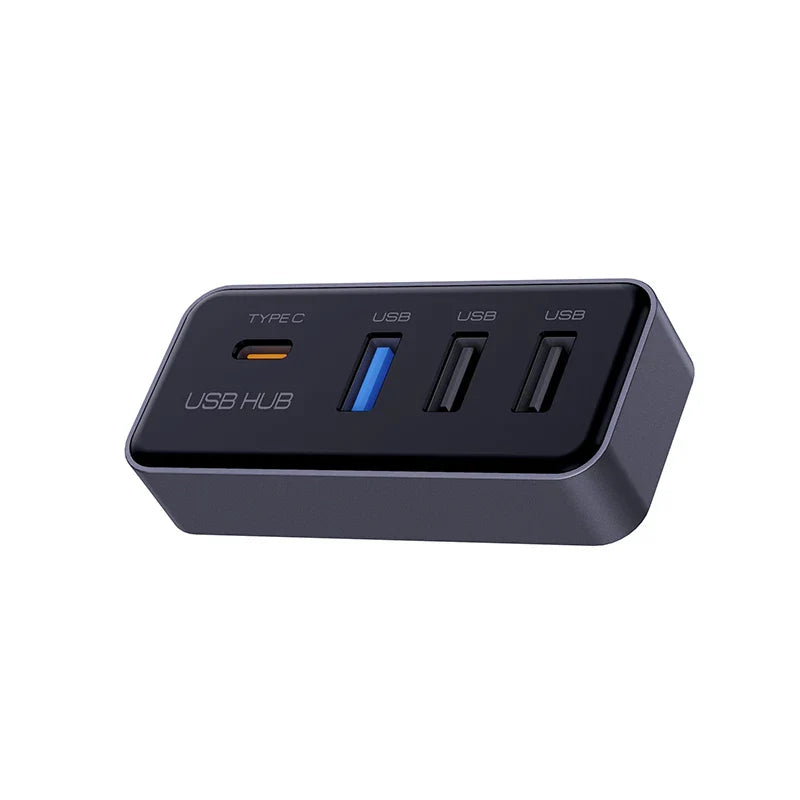 Black rectangular docking station usb hub with one type-c and three standard usb ports for model y glovebox dashcam flash drive