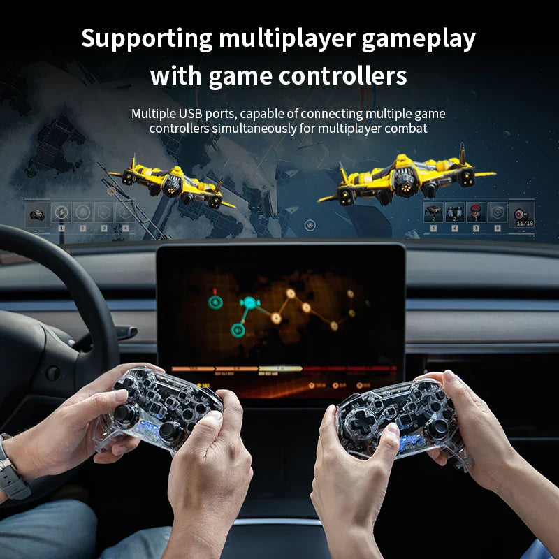 Clear plastic game controllers with black buttons for multiplayer use included with model y glovebox docking station usb hub dashcam flash drive