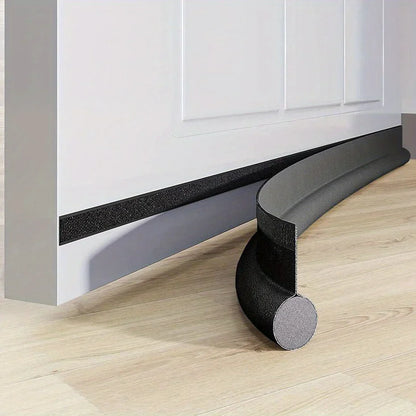 Black rubber door draft stopper with textured surface and curved design sound-proof door strip gap blocker
