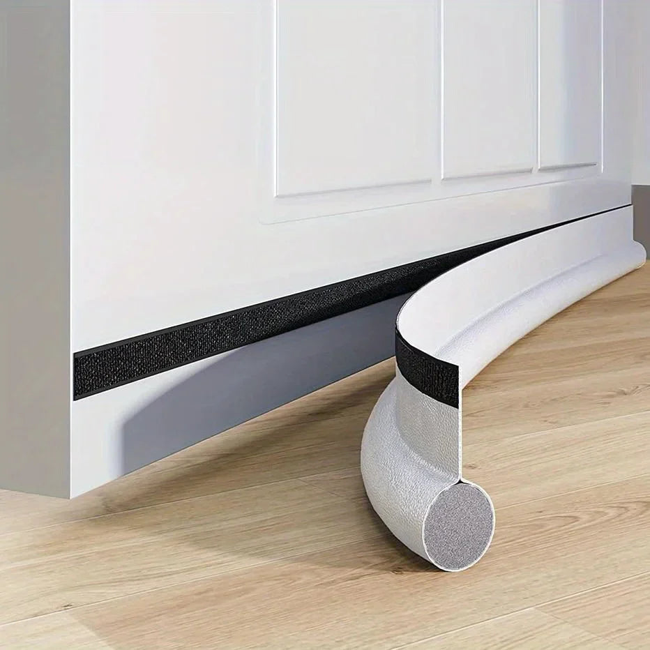 White and black door draft stoppers with textured grip surface for adjustable sound-proof door strip gap blocker foam seal